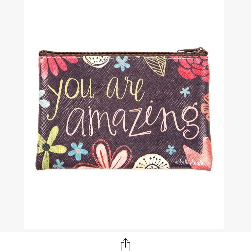 Brownlow-You are Amazing" Brown multi-colored flowers coin purse 4.25" x 6" NEW